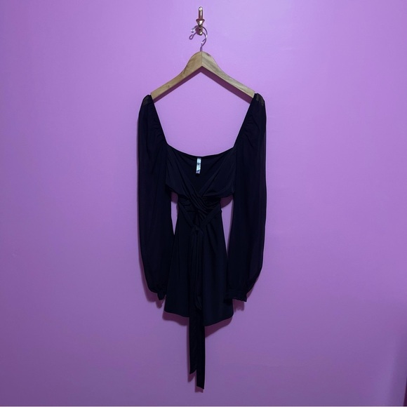 Lucy In The Sky Dress Women's Size Large Black Puff Chiffon Wrap A-Line Mini - Picture 2 of 13